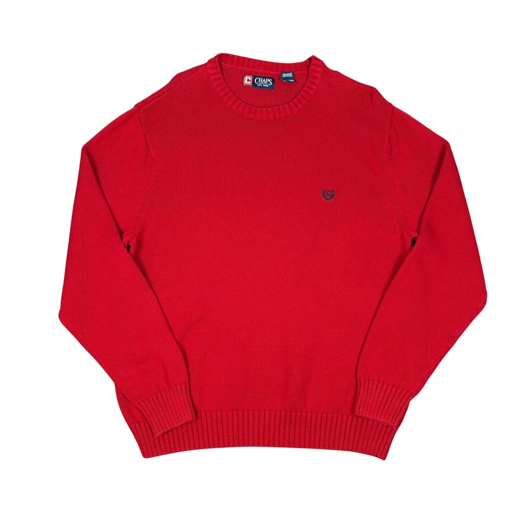 Vintage Chaps Mens XXL Red Cotton Knit‎ Crewneck Pullover Sweater Long Sleeve